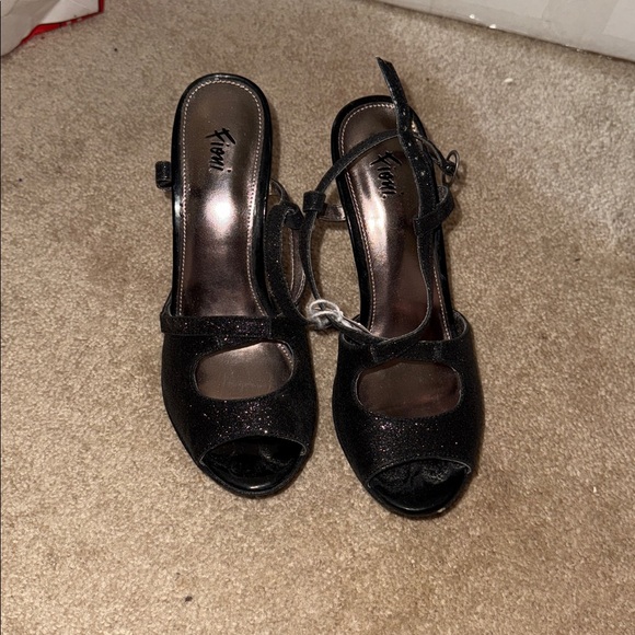 Black Glitter Open-Toe Heels - Picture 1 of 3